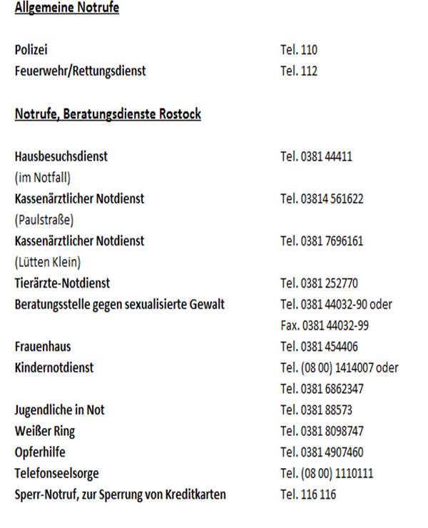 Notdienste, Bereitschaftsdienste, Beratung in Rostock