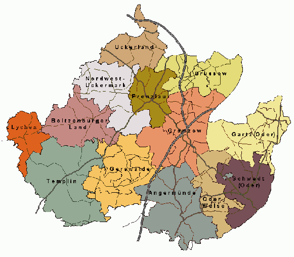 Landkarte Uckermark - Landkreis-Struktur