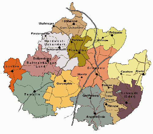 Landkarte Uckermark - Ortsübersicht für Stadtplan