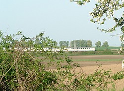 Die Parklandschaft mit der Eisenbahn